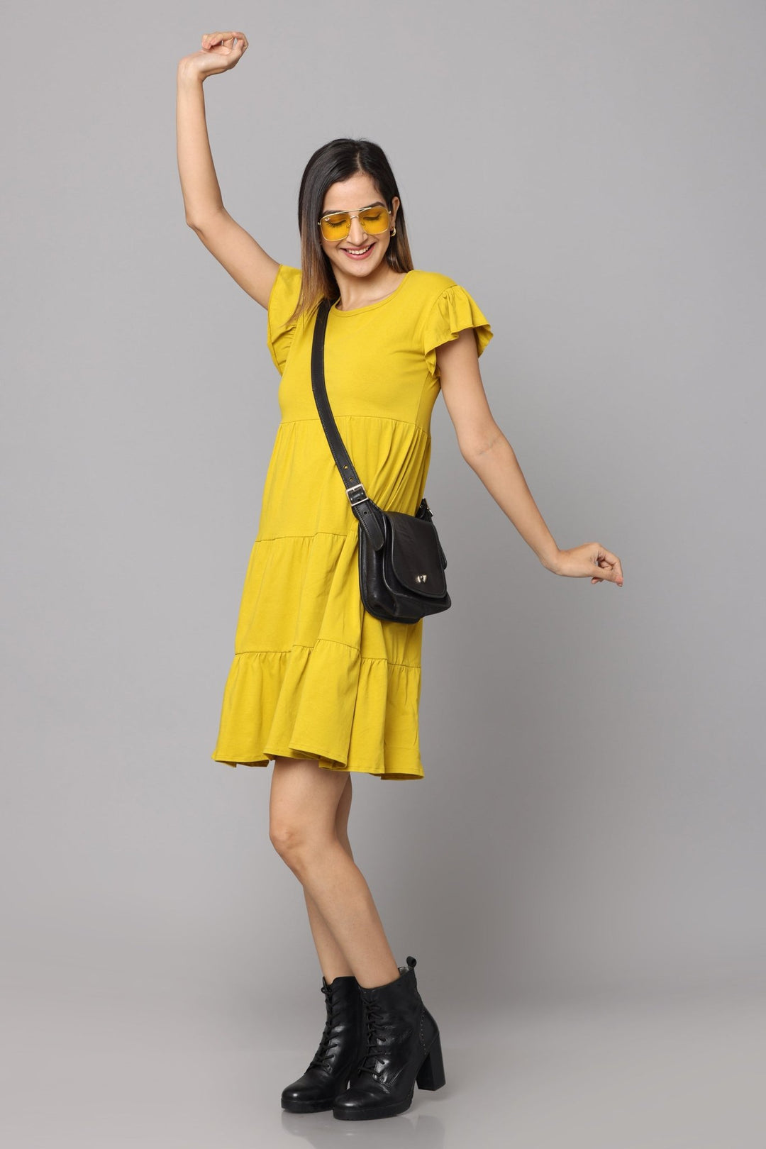 Stay Cool and Chic in FLGD's Mustard Yellow Organic Cotton Sleeveless Mini Dress - FLGD